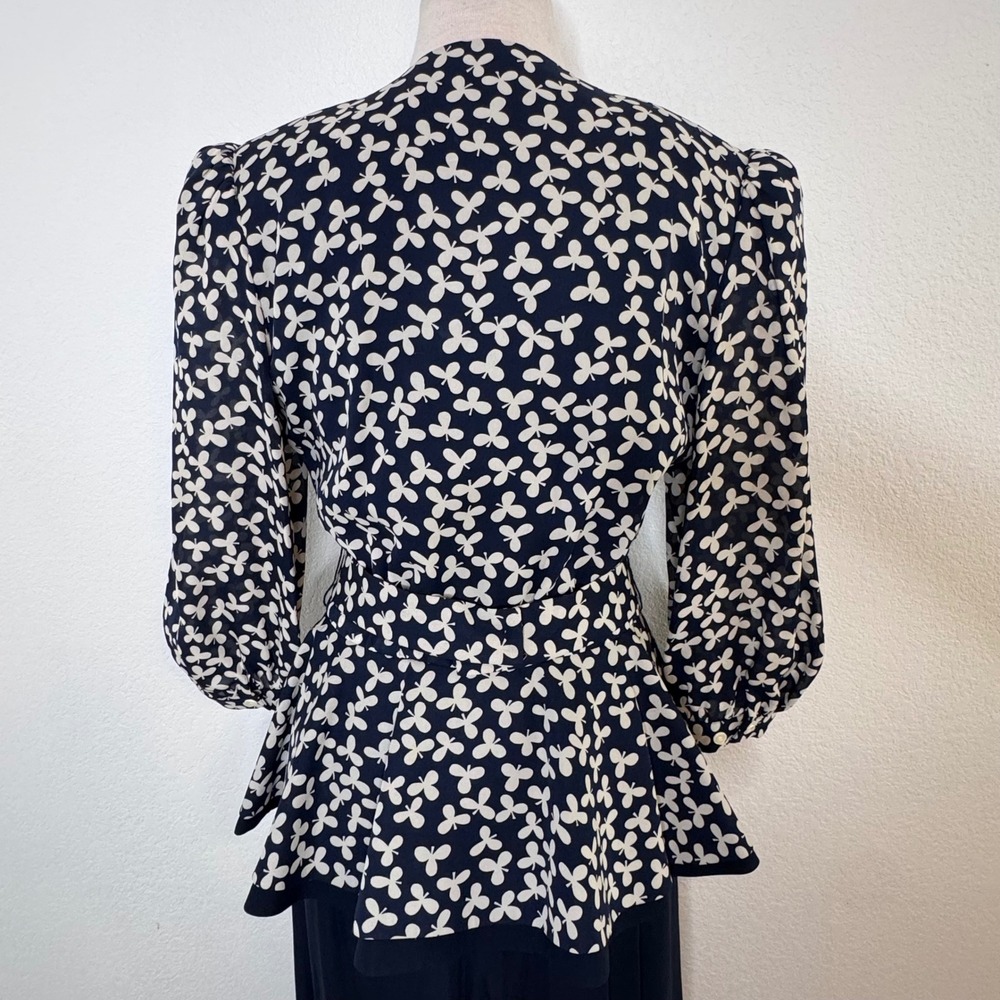 Richard Warren Women Silk Skirt Set Vintage Size 10 Floral Navy Dynasty Glam 80s - Picture 9 of 16